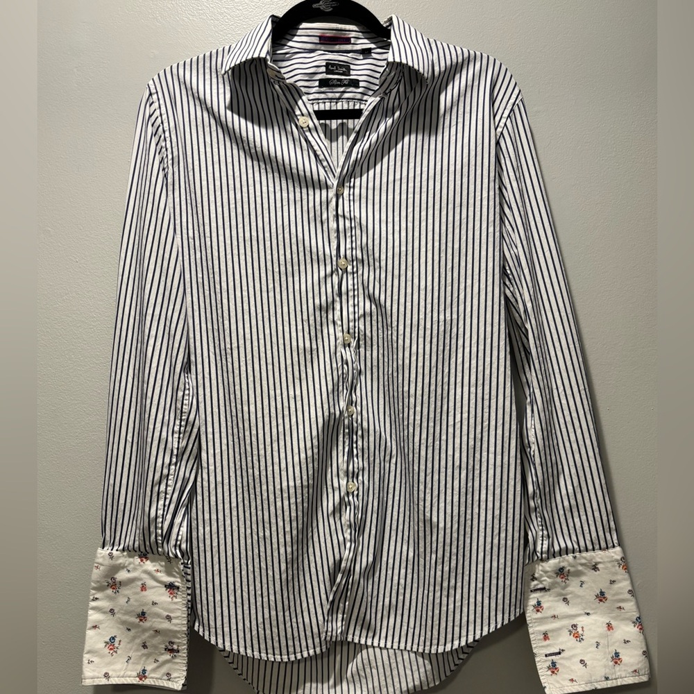 Paul Smith London Slim Fit Shirt 15/38 Made in Italy Stripe Contrast Cuff
